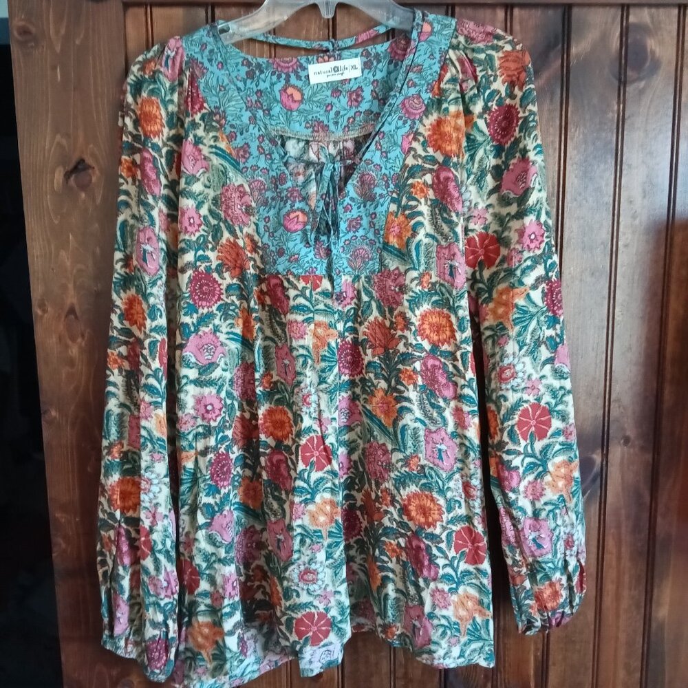 Natural Life Womens Floral Top Size XL Boho Hippie Chic Blouse